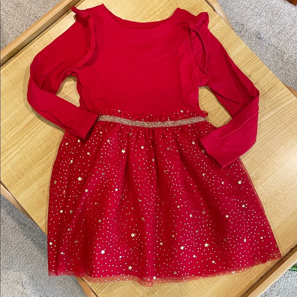 Cat & Jack | Bright Red Toddler Dress with golden accents | 3T
